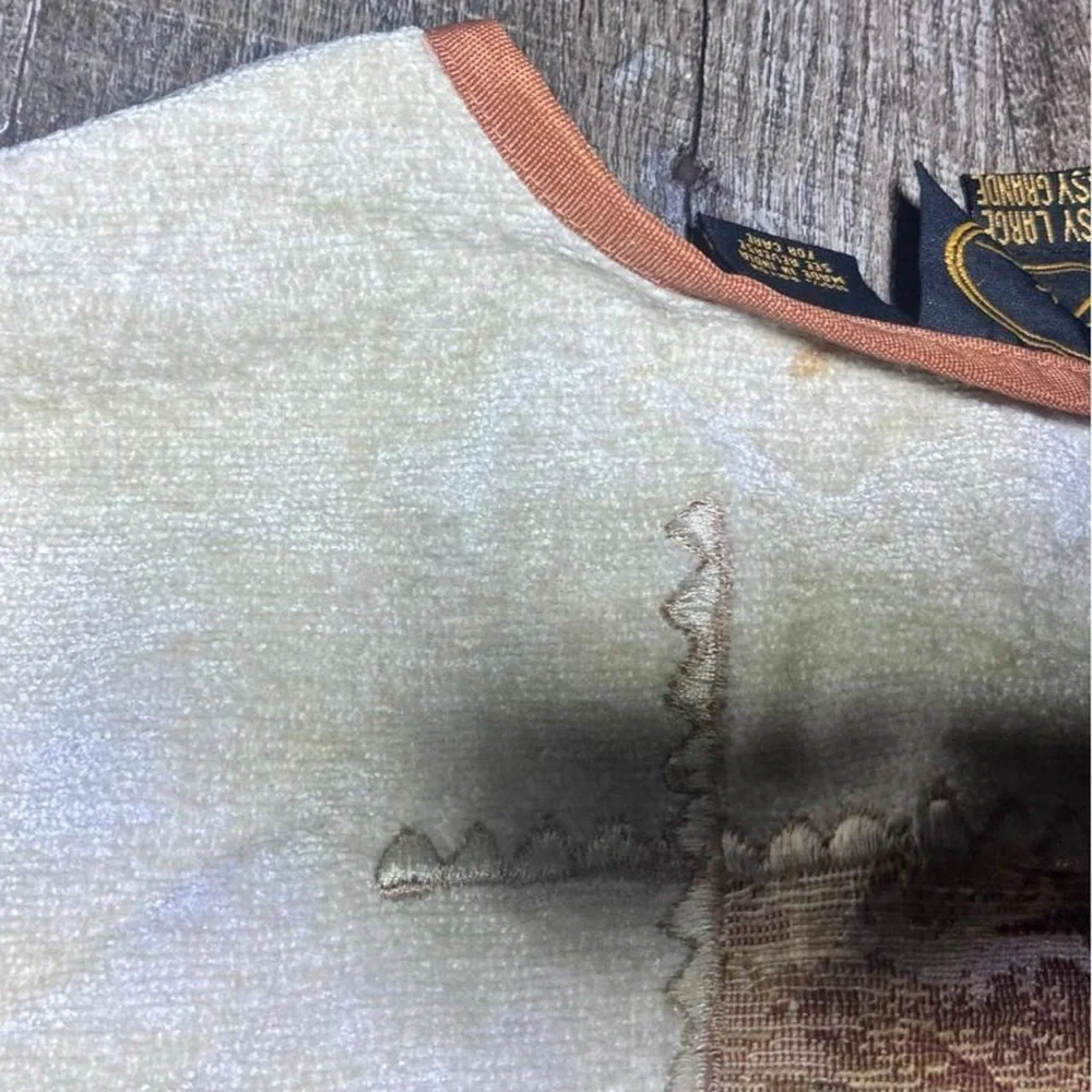 Women’s Cream Patchwork Button-Front Cardigan with Brown Trim